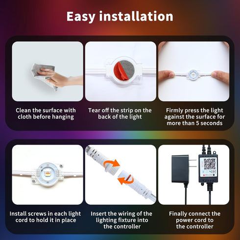 100ft Dynamic Smart RGB LED Permanent String Lights App Remote Color Sync Waterproof Outside House Lights Outdoor