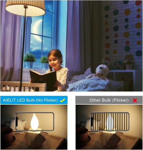 E12 Bulb, 2 Watt(25W 3000K, Dimmable CA10 Bulbs 3-Pack Frosted LED Candelabra Equivalent), Soft Wihte Flame Tip LED