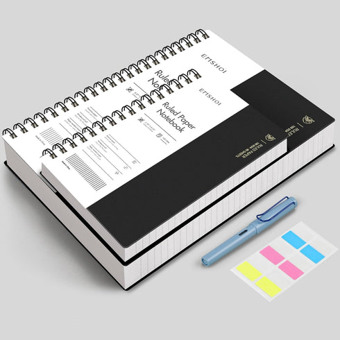 EMSHOI A4 Spiral Notebook, 11.2" X 8.27", 300 Pages, 100gsm Thick Paper, Black for School Work Writing