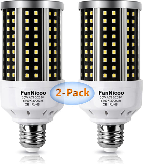 LED Corn Light Bulb 2 Pack 200W Equivalent Cool Bright Daylight White 30W 6500K 3000 Lumen E26/E27 Medium Base