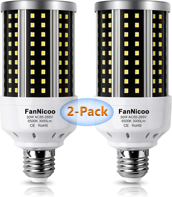 LED Corn Light Bulb 2 Pack 200W Equivalent Cool Bright Daylight White 30W 6500K 3000 Lumen E26/E27 Medium Base
