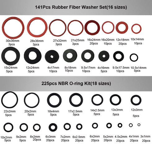 141 PCS Rubber Sealing Washer Kit with 225 PCS Faucet O-Rings Gasket Seal Assortment Set, 34 Sizes