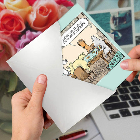 NobleWorks Funny Puppies Birthday Card with Envelope - 1 Humor Notecard for Birthday Greetings, Dogopoly C3986BDG