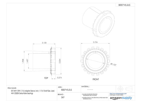 SKF SNW 109X1.7/16 Adapter Sleeve, Inch, 1-7/16" Shaft Size, Used With 22300K Series Roller Bearings