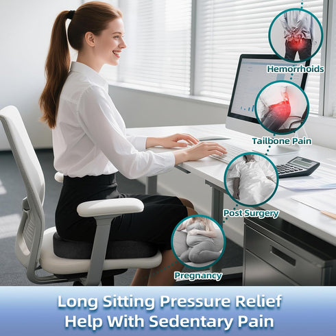 Ecosafeter Seat Cushion for Office Chair Memory Foam Coccyx Pain Relief Cushion Pillow for Back Support Non-Slip Seat