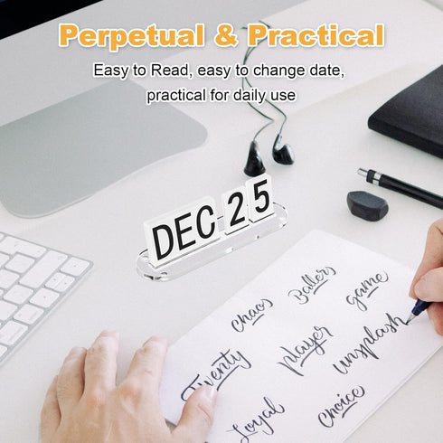 Homakover Mini Acrylic Perpetual Desk Calendar for Desk, Daily Desktop Calendar with Acrylic Month Date Large Display