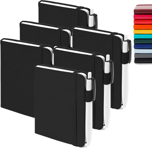 feela 6 Pack Pocket Mini Notebooks, A6, 3.5”x 5.5”, Black, Small Cute Memo Notepads, Hardcover College Ruled Lined