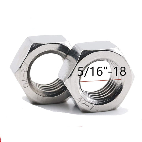 5/16"-18 Stainless Steel Hex Nut, 304 Finish Hardware Nut, Metal Steel Nut, 5/16 Nut (50 Pack)