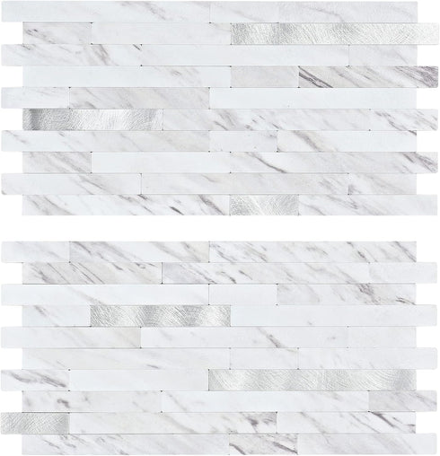 Midcard 20 Sheet Peel and Stick Backsplash, White Marble PVC Wall Tile