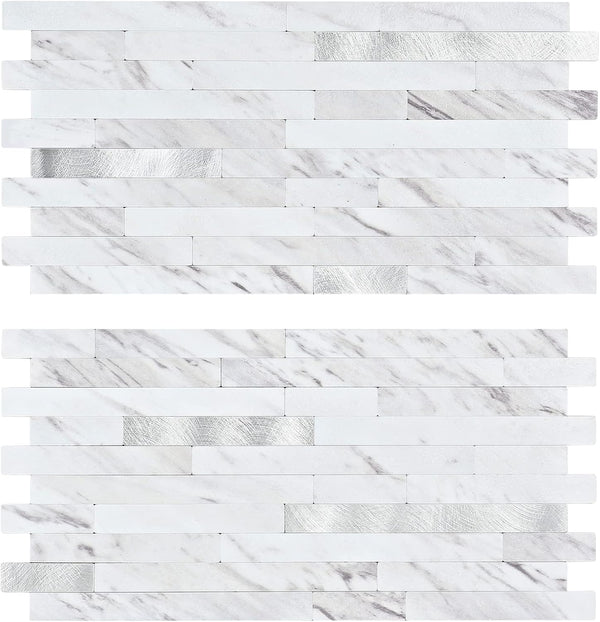 Midcard 20 Sheet Peel and Stick Backsplash, White Marble PVC Wall Tile