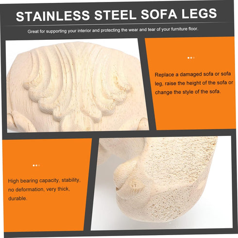 4pcs NUOBESTY Solid Rubber Wood Carved Furniture Legs with Skid Design Stable Sofa and Cabinet Support Feet Decorative