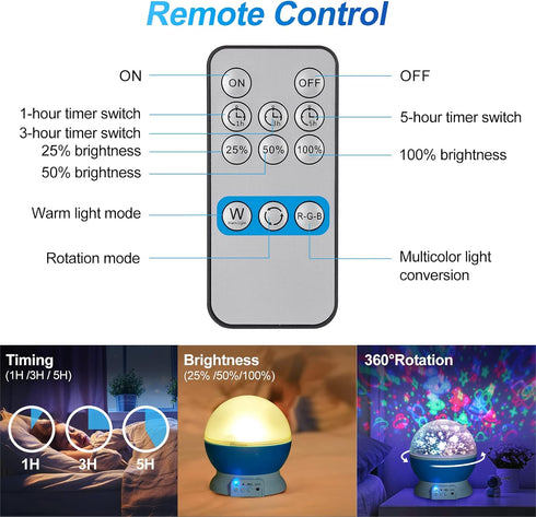 360 4 Bulbs 8 Christmas Baby Night Lights with Remote Control,Moon Projector Degree Rotation - LED Color Changing