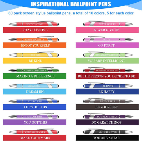 Sherr 80 Pcs Inspirational Motivational Quotes Ballpoint Pens Set, 5.6 Inch Metal Writing Pen with Stylus Tip