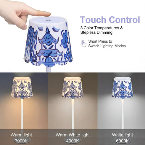 1 Pack 3 Pickmesh Chinoiserie Mahjong Lamp Scalloped Edge Chinoiserie LED Cordless Table Lamp Color Modern Rechargeable