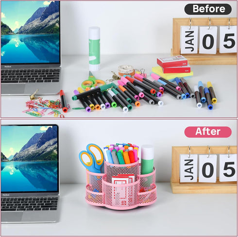 Pink Desk Organizer - Rotating Pencil Holder, Cup Holder for Desk Office, Pen Organizer in Pink