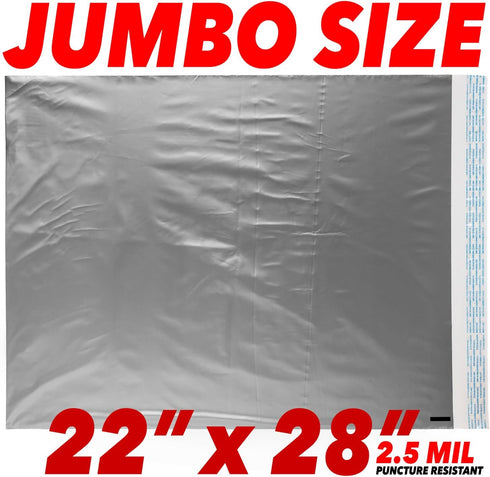 Redcats Jumbo Self-Seal Poly Mailer Bags 22x28 Inch 2 Pack Silver, 2.5 Mil
