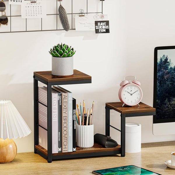 Snughome Desktop Shelf, 3 Tier Wood Bookshelf Organizer Storage Rack, Adjustable Shape Display Shelf for Office, Home,