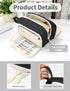 SUNEE Aesthetic Pencil Case, Kawaii Large Pen Pouch with 3 Compartments, Black Stationery Organizer for Teen Girls