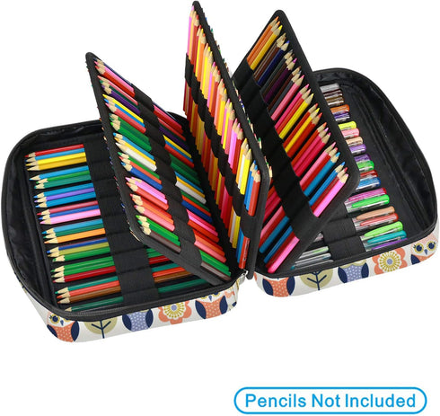YOUSHARES 220 Slots Colored Pencil Case Organizer with Zipper, Cartoon Owl Design