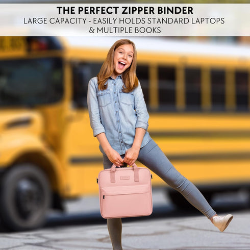 Sturdy 3 Ring Zipper Binder with Shoulder Strap, 2 Inch Zip Up Binder, Holds 500 Sheets, Durable Premium Fabrics