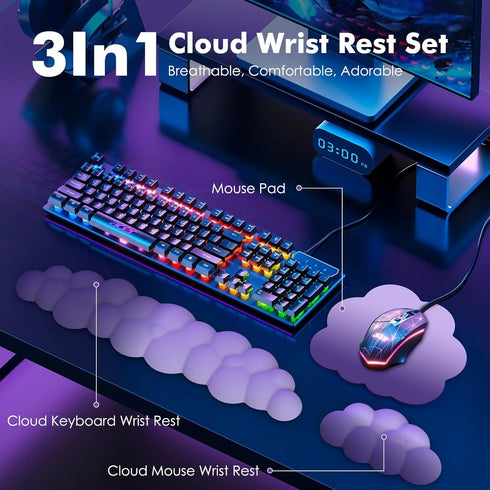 MoKo Cloud Wrist Rest, Ergonomic Cloud Keyboard Wrist Rest with Mouse Pad, Upgraded PU Leather Arm Rest for Office,
