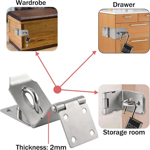 4 Inch Door Lock Latch Padlock Hasp Set, Stainless Steel Safety Right Angle Padlock Hasp Locking Latch with Screws for