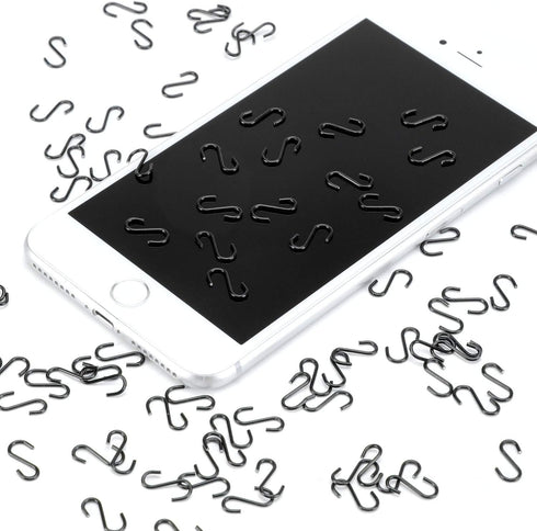 200 Pieces Mini S Hooks, 1/2 Inch Stainless Steel S Shaped Hooks for Jewelry, Ornaments, and Hanging (Black)
