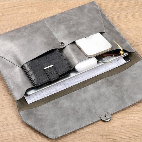 Folder Storage Bag, PU Leather File Set, Project File Bag with Sealing Button, Suitable for A4 Letter Size