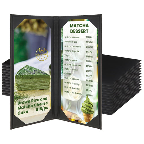 12 Pack Menu Covers 4.25" x 11", PU Leather Menu Holder, Menu