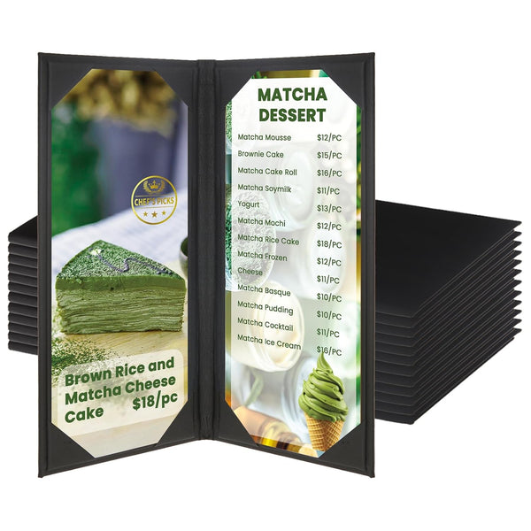 12 Pack Menu Covers 4.25" x 11", PU Leather Menu Holder, Menu