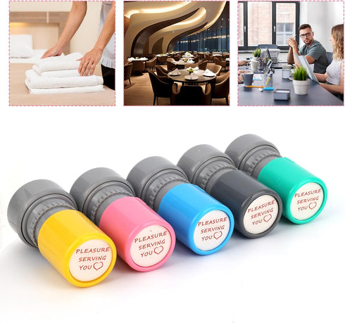 PEUTIER 5pcs Pleasure Serving You Stamps, Self Ink Server Stamps for Service Work Ideal Teacher Office Stationery