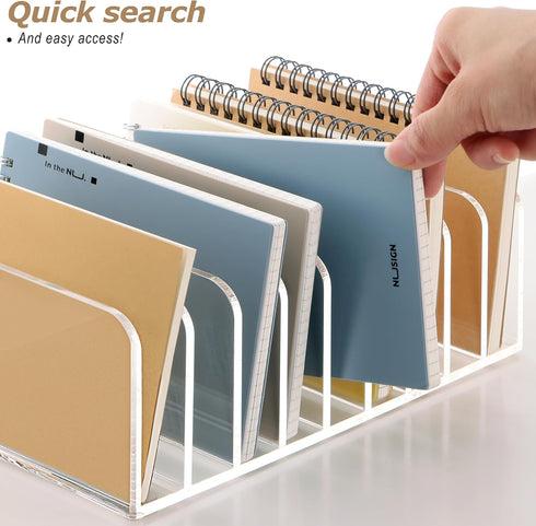 SANRUI Clear Desk Mail Organizer, 9 Compartments Acrylic Document Sorter, Multifunction Letter Folder Racks for Office