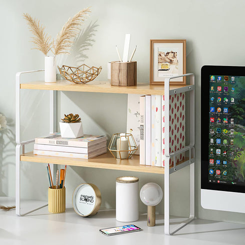 YGYQZ Wood Office Desk Shelf Organizer, Cute Dresser Top Storage Rack, Aesthetic Bookshelf for Women, Men, Kids