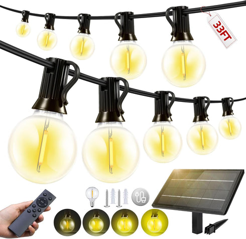 FUANXIEI 33FT Solar Lights Outdoor Waterproof: G40 10M Shatterproof Bulbs Patio Lights -