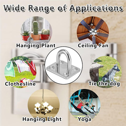 4 Pcs 2 x 1.6 Inch 304 Stainless Steel Ceiling Hooks Pad Eyes Plate Marine Hardware Hooks with Screws