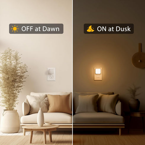 LED Night Lights Plug into Wall, Nightlights With Light Sensor Dusk to Dawn, 0.3W Square Plug in Night Light for Kids, 3000K Warm White Night Light for Bathroom Bedroom Kitchen, 2 Pack Night Lights by Briignite