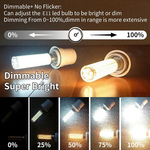 Dimmable JDE11 Bulbs 120V 100W Bulbs T6 E11 Bulb, 6000K 10W 1100lm E11 Fan,2Pcs ZHENMING Led Halogen Candelabra