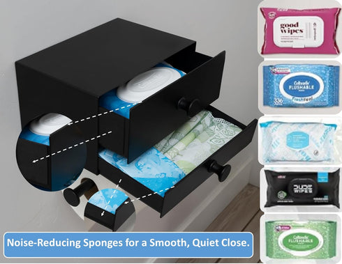 Modernbarn.life Modern Toilet Paper Holder with Storage Drawers - Toilet Paper and Wipes Holder for Bathroom - Aluminum