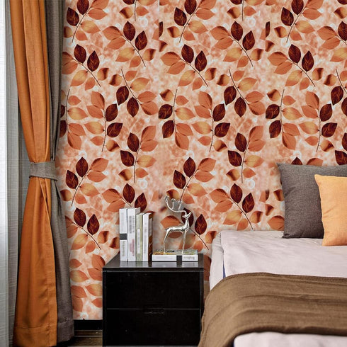 Y273A Vintage Leaf Peel and Stick Wallpaper, 17.7in x 9.8ft, Brown/Yellow Leaves