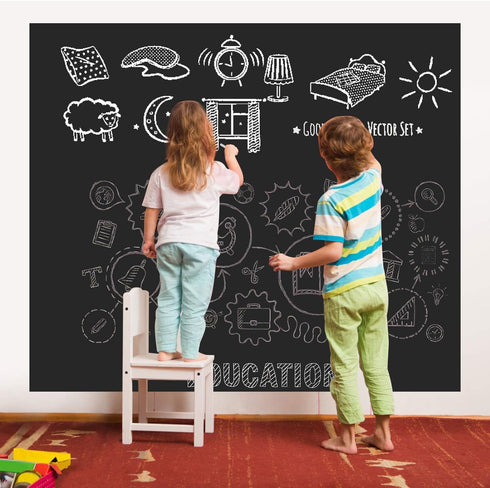 Chalkboard Wall Stickers, Self Adhesive Removable Reusable Erasable Wallpaper for Kids Home Office
