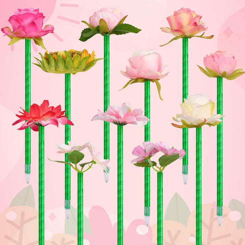 Leery Flower Pens, 15 Pieces Valentine Artificial Rose Pens Mixed Floral Pens Gel Ink Pens Ballpoint Pen with for Birthday Party Wedding Mother Girlfriend Wife Office Supplies (Pink) by Leery