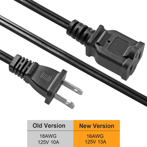 VSEER 2 Prong Extension Cord, US AC 2-Prong Male and Female Power Cable SPT2 16AWG 13A/125V, Black