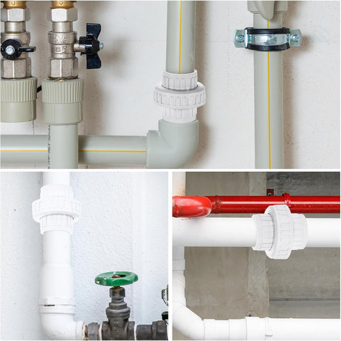 1-1/4" PVC Union Coupling Pipe Fitting, 1-1/4" PVC Slip Union Schedule 40, White (2 Pack)