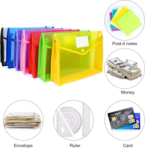 Plastic File Folders, 10 Pcs A4 Expandable Waterproof Pouch Envelopes with Snap Closure for Office/Business/School