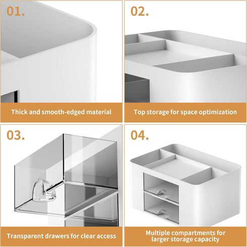 Marbrasse Multi-Functional Pen Organizer with 2 Drawers, 5 Compartments for Desk, Office Art Supplies (White)