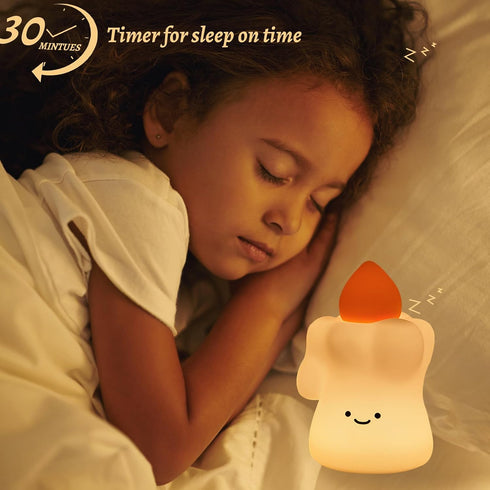 3-Level Dimmable AVEKI Cute Candle Silicone Baby Night Light for Nursery, Rechargeable & Touch Night Light, Timer