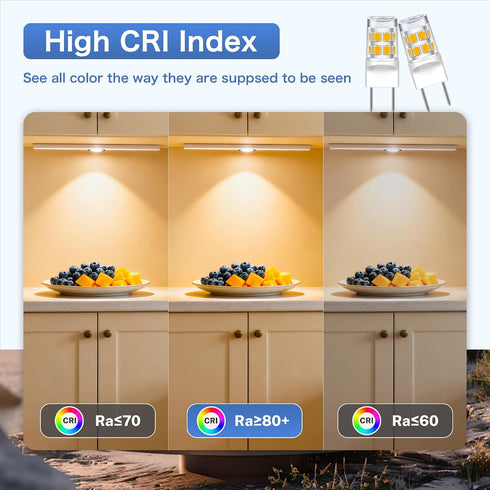 G8 Bulb Dimmable, 20-25W 3000K, Bulb, 120V 3W T4 Bulb Counter 2-Pack Led Halogen Equivalent, Warm White Under Microwave