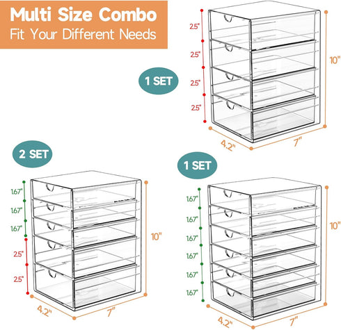 Makeup Drawer Storage Organizer with 20 Drawers, 4 Set Acrylic Desk Organization, Dustproof for Makeup, Jewelry