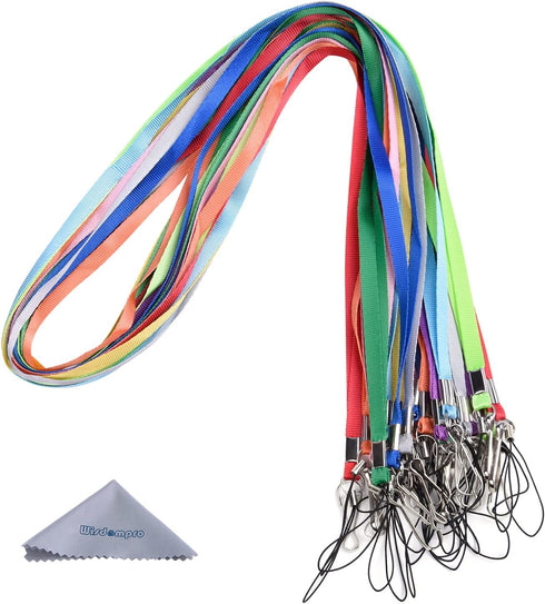 Wisdompro 20 Pack Colorful 17 inch Nylon Neck Strap Lanyard with J Hook Clip & Tone Split Ring