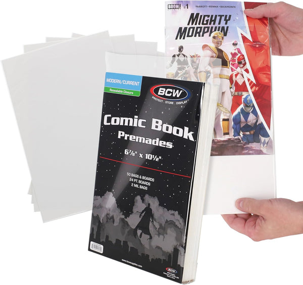 BCW Current Premade Resealable Comic Bags and Boards, 50 Resealable Sleeves for Current/Modern Comics